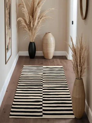Wollteppich Donna handgewebt 80x200 cm schwarz natur weiß