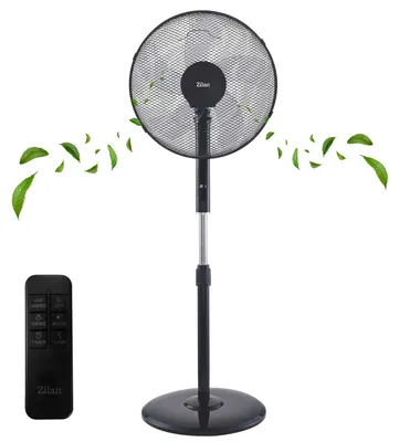 Produktbild von Zilan Standventilator Ø43 mit Fernbedienung – Leistungsstarker Ventilator 48W, 3 Geschwindigkeiten, 3 Modi, Oszillation, Timer, Höhenverstellbar, Leiser Bodenventilator für Schlafzimmer, Büro und Wohnzimmer
