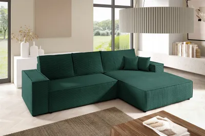 Produktbild von Ecksofa Schlafsofa CORUNIA Stoff Poso Grün Ottomane Rechts