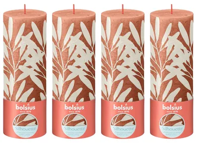 Image de lot de 4 bougies - hauteur 19 cm - diamètre 6,8 cm - Rustik Print - Rose rosé