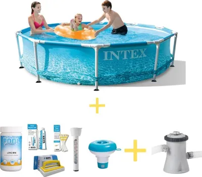 Produktbild von Intex Metal Frame Pool - Strandseite - 305 x 76 cm - Inklusive WAYS Wartungspaket & Filterpumpe