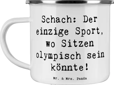 Produktbild von Mr. & Mrs. Panda Teetasse Spruch Schach Sport - Weiß - Geschenk, Schachspiel, Kaffeepott, Sportler, Konzentration, metallbecher, Emaille Tasse, Strategisches Denken, Pott