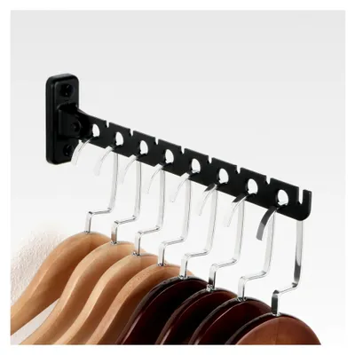 Produktbild von Kleiderhaken 31 cm Klappbar aus Edelstahl, Garderobe mit 8 Löchern für Kleiderstange, Platzsparender Garderobenhaken, Schwarz