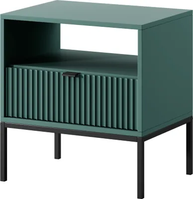 Image de Table de nuit avec 2 tiroirs, couleur verte, piétement noir, dimensions : 54 x 56 x 39 cm - Élégance robuste