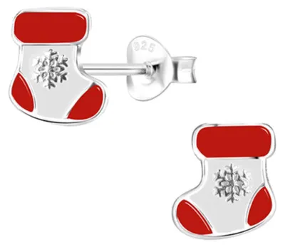 Produktbild von Weihnachtsohrringe: Kinder & Damen Ohrstecker Silber 925 Weihnachtsstrumpf (Christmas Stocking)