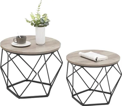 Zdjęcie produktu dla Zestaw 2 stolików kawowych okrągłych, industrialny styl loft