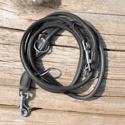 Produktbild von Kieffer Dressur-Hundeleine Ultrasoft® in braun oder schwarz, Farbe:schwarz, Größe:200 cm-schwarz genähtmit Chrom-Beschlägen