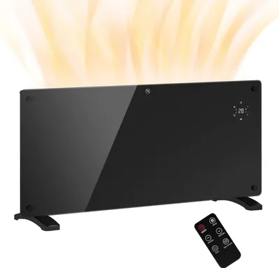 Image de HOMCOM Radiateur électrique chauffage électrique mural ou au sol 2000W convecteur en verre avec affichage LED, minuterie 24 heures ou hebdomadaire, thermostat, télécommande, noir