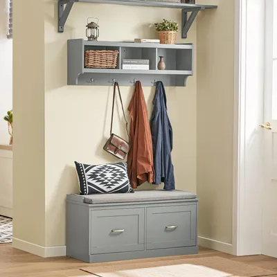 Immagine prodotto di SoBuy scarpiera panca scarpiera panca scarpiera con cuscino di seduta e 2 ante per corridoio, ingresso, soggiorno, camera da letto, 98x37x49cm, grigio