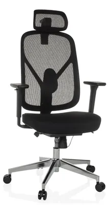 Produktbild von hjh OFFICE Profi Bürostuhl RALOO PRO Ergonomischer Schreibtischstuhl mit Armlehnen (höhenverstellbar) Stoff / Netzstoff Schwarz Drehstuhl für Büro, Zuhause