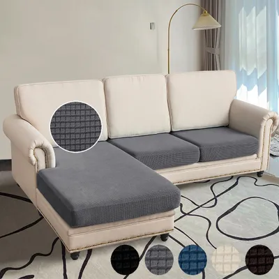 Produktbild von Sofa Überzug Jacquard Kariert L-förmig Sofa mit 2 Einzelsitz und 1 Chaiselongue, Sofa Bezug Gummiband rutschfest,Sitzkissen Bezug Elastisch Dunkelgrau