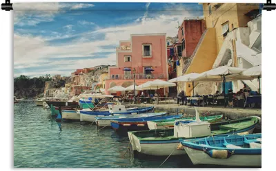 Produktbild von MuchoWow® Wandteppich Wandbehang Hafen - Boot - Italien 90x60 cm Tapisserie Dekoration Wandtuch - Wandskulpturen - Bildteppich