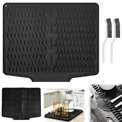 Silikon-Abtropfmatte 40×33 cm mit Wellenrillen & Bürsten