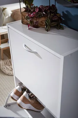 Obrázek produktu pro FineBuy výklopný botník se 3 přihrádkami na 18 párů bot Moderní botník v bílé barvě Komoda na boty 50 x 24 x 125 cm