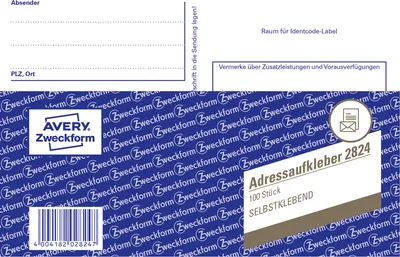 Image de Avery Zweckform, Étiquette de colis d'adresse, A6, BLANC, 100 feuilles, 2824