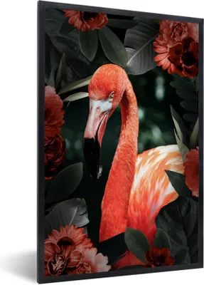 Produktbild von MuchoWow® MuchoWow® Gerahmtes Poster Flamingo - Rot - Blume 40x60 cm - Poster mit zchwarzem Bilderrahmen - Papierdruck - Wandbilder