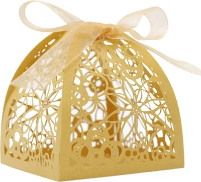 Produktbild von Satz Von 50, Laser Cut Blumen Hochzeit Gunst Boxen, Papier Party Hochzeit Gunst Band Süßigkeiten Boxen Für Valentinstag Party