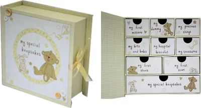 Productafbeelding van Bewaarbox voor babyherinneringen, hout, wit en natuurkleur, voor kraamcadeau