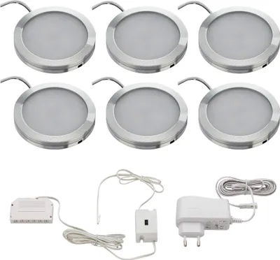 Produktbild von LED Schrankbeleuchtung, 6x Unterbauleuchte dimmbar Sensor rund warmweiß SEBSON