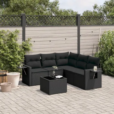 Produktbild von 6-tlg. Garten-Sofagarnitur mit Kissen Schwarz Poly Rattan 3252492