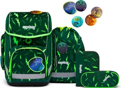 Produktbild von ergobag Schulranzen Lumi-Edition Cubo-Set 5-teilig Bärtastisch dunkelgrün