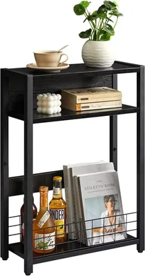 Produktbild von Schmaler Beistelltisch 13,8 x 22 x 43,4 cm, 3 Ebenen, Zeitschriftenhalter, schwarz, für Wohnzimmer