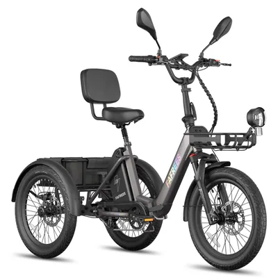 Produktbild von Sicheres E Dreirad mit 180 kg Zuladung, 85 km Reichweite, 21 Ah, IPX5 Schutz, hydraulischen Bremsen und elektrischer Tretunterstützung, Schwarz