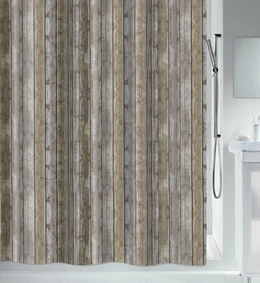 Produktbild von Spirella Anti-Schimmel Duschvorhang - Anti-Bakteriell, waschbar, wasserdicht, Polyester, „Roman Wood“ 180x180cm Braun
