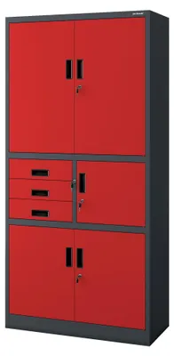 Produktbild von Büroschrank Aktenschrank Tresor Schubladen Geheimfach Stahlblech 185 cm x 90 cm x 40 cm anthrazit-rot