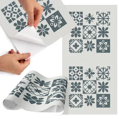 Produktbild von Möbelfolie 75x150 cm - Klebefolie Möbel - Selbstklebende Folie - Folie für Möbel - Möbelfolie Küche - Klebefolie Küche - Möbelfolie Schrank - Wasserdicht - Abwaschbar - Selbstklebend - Luftblasenfrei - Rückstandslos entfernbar - Geometrische Fliesen