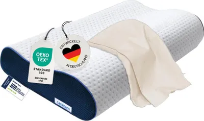 Produktbild von Nackenstützkissen, Orthopädisches Nackenkissen inkl. beigem Schonbezug, Memory-Schaum, Rücken- & Seitenschläfer, Ergonomie-Produkt, CASIMUM