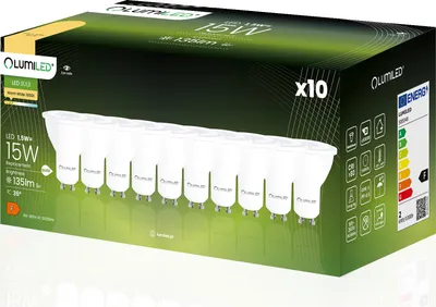 Obrázek produktu pro LUMILED GU10 LED žárovka 1,5W 135 Lm žárovka 3000K teplá bílá bodová, nahrazuje 15W halogenové žárovky 36° reflektor reflektor 10 žárovek