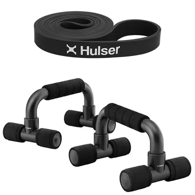 Produktbild von Hulser Sportliches Set - Liegestützgriffe mit Widerstandsband - Push-Up Bar mit Fitnessband - Machen Liegestütze schwerer oder leichter