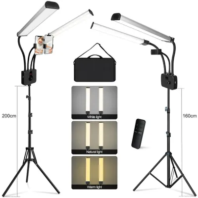 Image de Lampe annulaire LED avec double bras et trépied de 200 cm pour le maquillage et la photographie