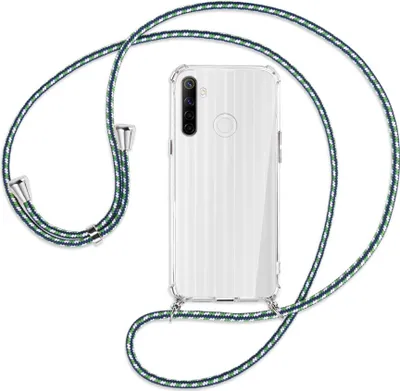 Produktbild von Handykette Backcover-Schutzhülle mit Band (Metall silberfarben) für Realme 6i - grün/blau/weiß