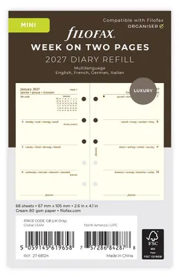 Produktbild von FILOFAX Kalendereinlage 2027 - MINI - 1 Woche = 2 Seiten - creme Baumwolle - mehrsprachig