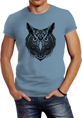 Produktbild von Herren T-Shirt Eule Neverless® stone blue XXL