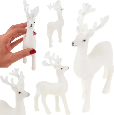Immagine prodotto di Renna floccata decorativa in velluto bianco Figura decorazione natalizia Renna