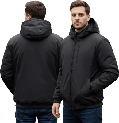 Produktbild von Schwarze Herrenjacke mit Reißverschluss, Kapuze und wärmendem Futter XXL