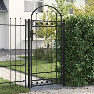 Produktbild von vidaXL Zauntor mit gewölbter Spitze und 2 Pfosten 105x204 cm Schwarz