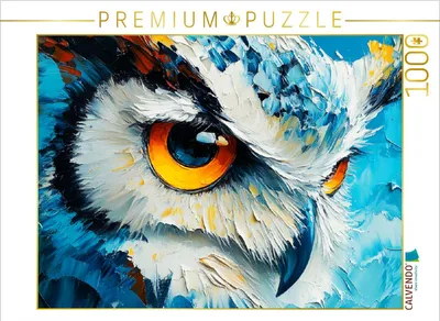 Produktbild von CALVENDO Puzzle Wachsame Eule in der Nacht | 1000 Teile Lege-Größe 64x48cm Foto-Puzzle für glückliche Stunden