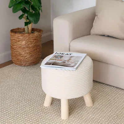 Immagine prodotto di Pouf in corda - Seduta imbottita con gambe in legno