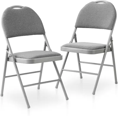 Produktbild von Klappstühle, Set aus 2, gepolsterte Klappstühle, grau, Klappstühle mit erhöhter Rückenlehne, Stapelstühle, Gartenklappstühle, Balkonstühle, Klappstühle für die Küche