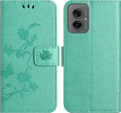 Produktbild von Motorola Moto G55 Hülle - Coverup Blumen & Schmetterlinge Klapphülle - Mintgrün