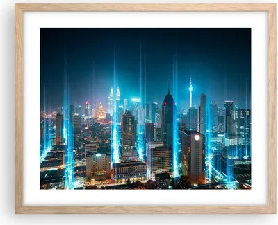 Produktbild von Gerahmtes Poster - Rahmen in heller Eiche - Stadt Nacht Straße - 50x40 cm - Wand Bild - Wanddeko - Wandbilder - Wandposter - Bilderrahmen - Bilder - Kunstdruck - Wandbild - P2NAA50x40-3903