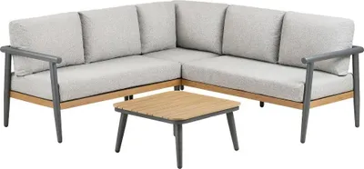 Image de Camilla ensemble lounge avec coussins canapé d'angle, table gris-beige.