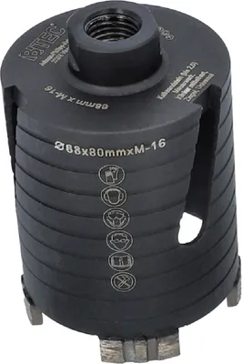 Produktbild von BTEC Diamant Dosensenker M16 Ø 68 mm Nutzlänge 80 mm 4 Segmente mit seitlichen Schlitzen - Profi-Bohrkrone für Mauerwerk Kalksandstein Ziegel Poroton Putz