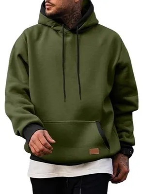 Imagen del producto de Sudadera de algodón con capucha, bolsillo, color verde, talla M, para hombre