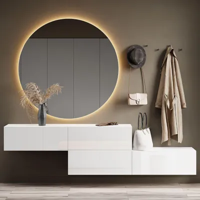 Produktbild von Planetmöbel Flur Möbel Garderobe 2x Hängeschrank 160 cm weiß mit Nova Spiegel 100 cm