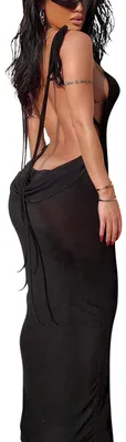 Produktbild von Doweha Rückenfreies Cocktailkleid mit Wasserfallausschnitt, Neckholder, lang, se